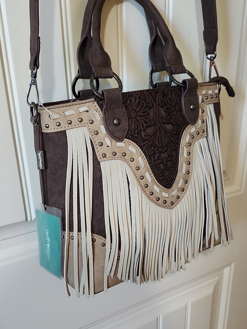 Trinity Ranch Tooled Fringe Tote  Satchel Conceal Carry Handbag NWT - Picture 4 of 12
